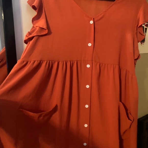 SHEIN Orange Flowy Button Up Dress Size Large - Picture 5 of 5